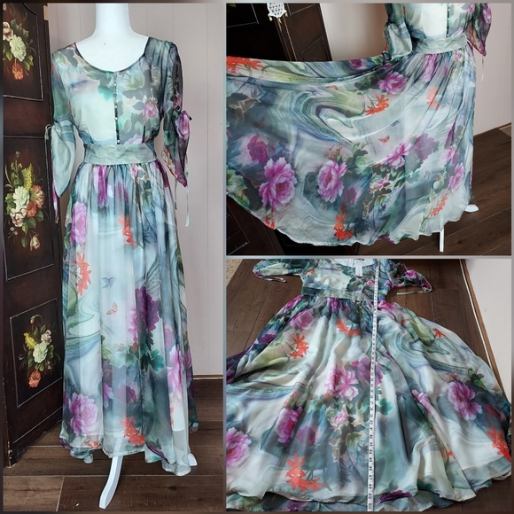 FloryDay Fairytale Gown NWT Watercolor Floral Maxi - Picture 1 of 13